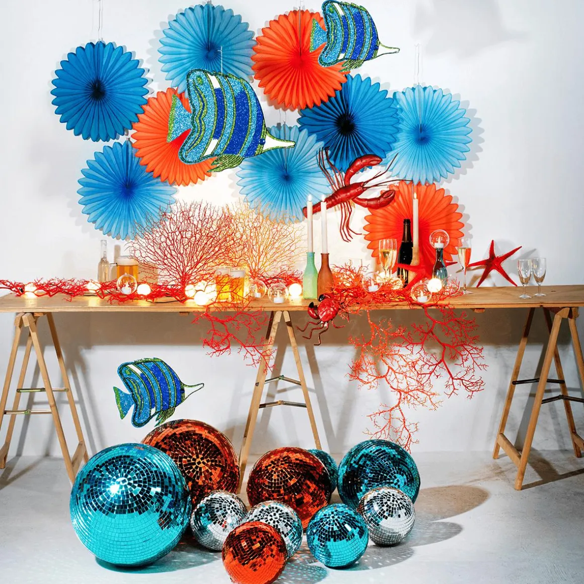 Abanicos Decorativos Azul Ø 44 Cm