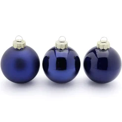 Adornos Navideños De Cristal Con 3 Acabados Diferentes En Azul Oscuro