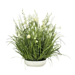 Arreglo De Flores Artificiales Pradera Blanca En Cuenco Blanco 58 Cm