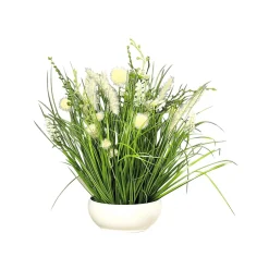Arreglo De Flores Artificiales De Pradera En Cuenco 40 Cm Blanco