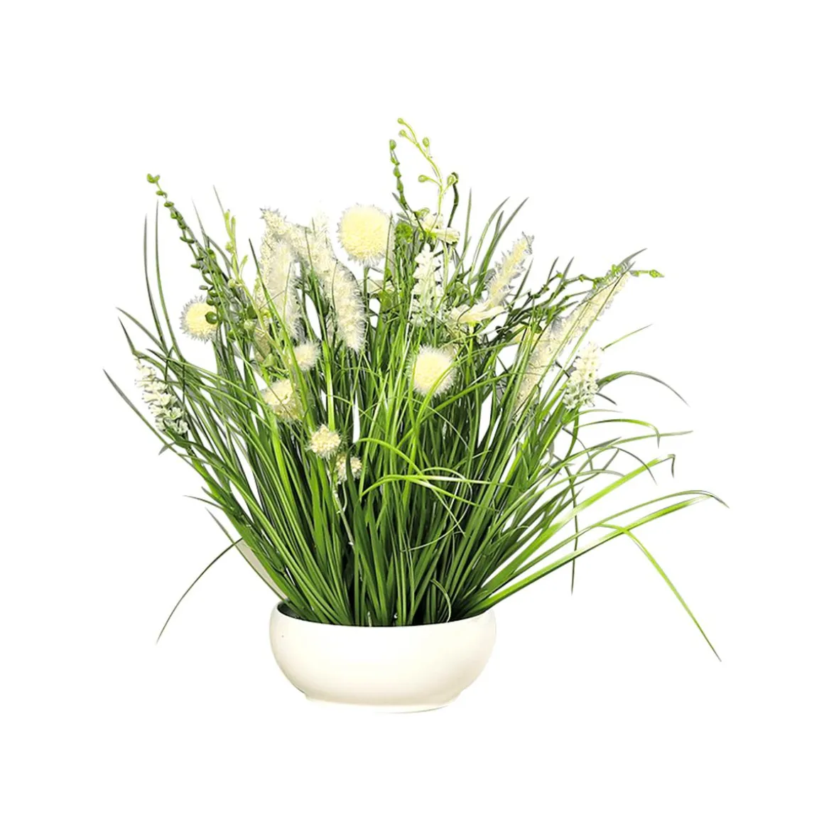 Arreglo De Flores Artificiales De Pradera En Cuenco 40 Cm Blanco
