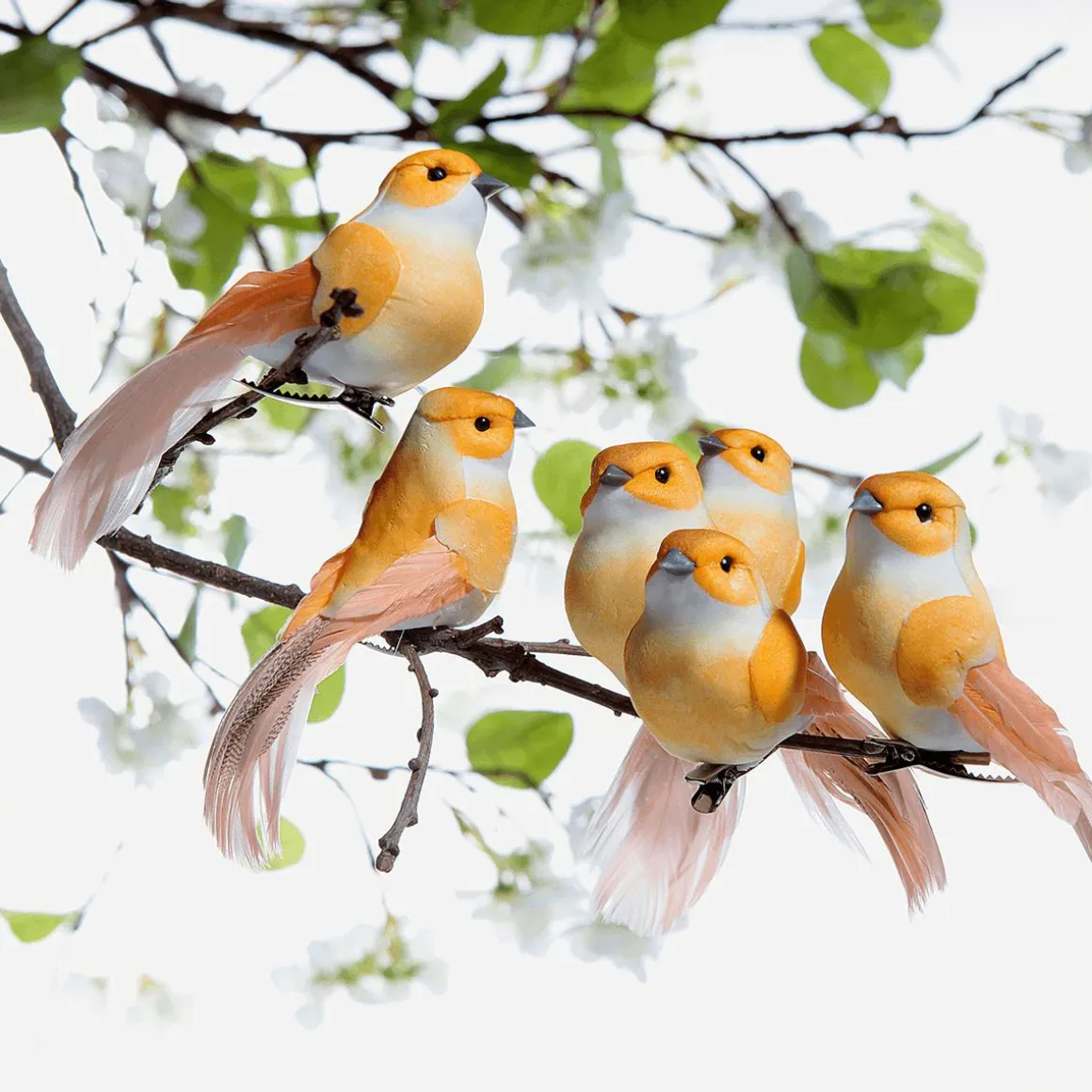 Aves Decorativas, Color Naranja, 10 Cm, 6 Piezas