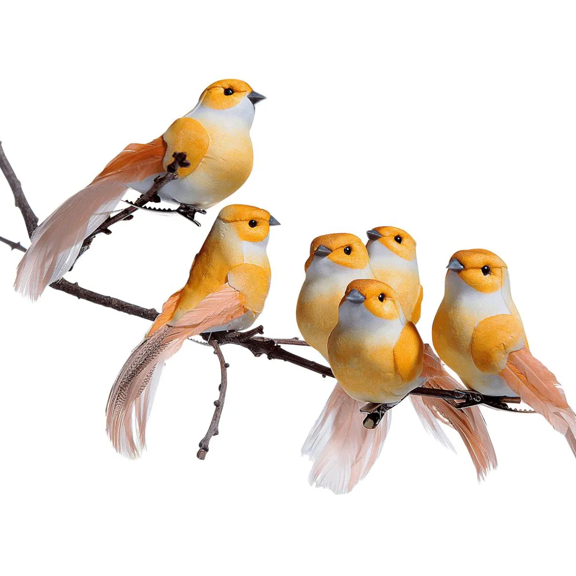 Aves Decorativas, Color Naranja, 10 Cm, 6 Piezas
