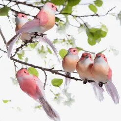 Aves Decorativas, Color Rosa, 10 Cm, 6 Piezas