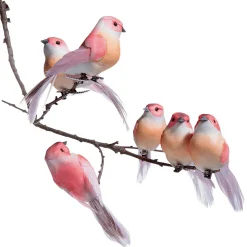 Aves Decorativas, Color Rosa, 10 Cm, 6 Piezas