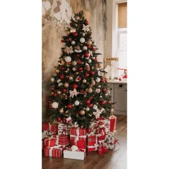 Bandera De Tela Ignífuga "Árbol De Navidad Con Regalos Rojos Y Blancos" De Tela De Bandera 100 X 200 Cm