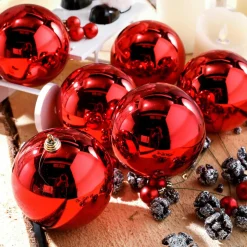 Bolas De Navidad Rojas Y Brillantes De Plástico Ignífugo 6 Cm Ø - 24 Piezas