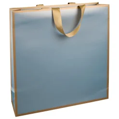 Bolsa De Papel "Metallic" 35 X 35 X 13 Cm Azul Claro Y Dorado 10 Piezas