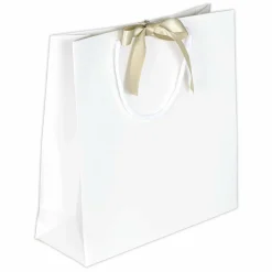 Bolsas De Regalo, 27,5 X 27,5 Cm, Blancas 25 Piezas 200g/m², Con Lazo De Raso A Juego