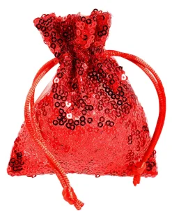 Bolsitas De Organza Lentejuelas 10 Cm, 10 Piezas, Rojo