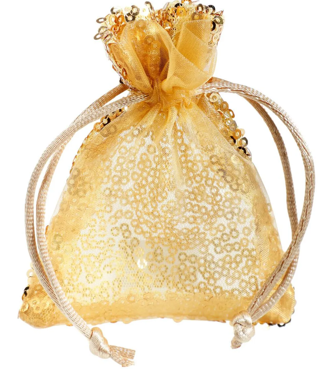 Bolsitas De Organza Lentejuelas 10 Cm, 10 Piezas, Oro
