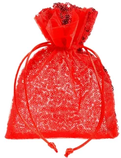 Bolsitas De Organza Lentejuelas 18 Cm, 10 Piezas, Rojo