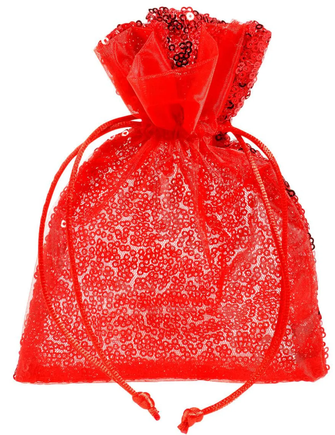 Bolsitas De Organza Lentejuelas 18 Cm, 10 Piezas, Rojo