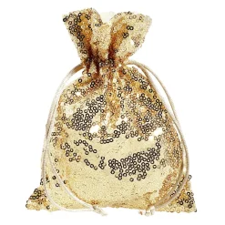 Bolsitas De Organza Lentejuelas 18 Cm, 10 Piezas, Oro