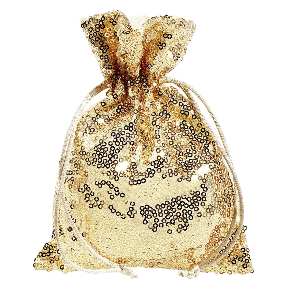 Bolsitas De Organza Lentejuelas 18 Cm, 10 Piezas, Oro