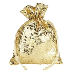 Bolsitas De Organza Lentejuelas 18 Cm, 10 Piezas, Oro