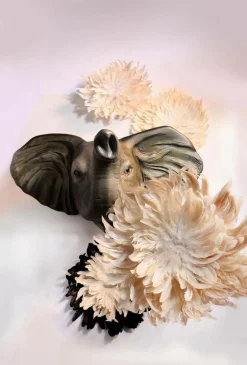 Cabeza De Elefante Anchura 109 Cm, Gris/natural