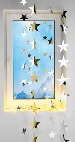 Cadena De Estrellas De Plástico Oro Ø 10 Cm, 200 Cm, 2 Piezas