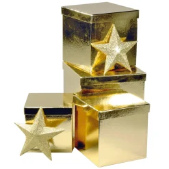 Cajas De Cartón De Regalo, Color Dorado, 4 Pz.