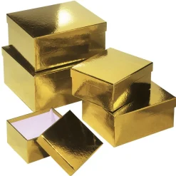 Cajas De Cartón De Regalo Metálicas, Oro, 5 Piezas
