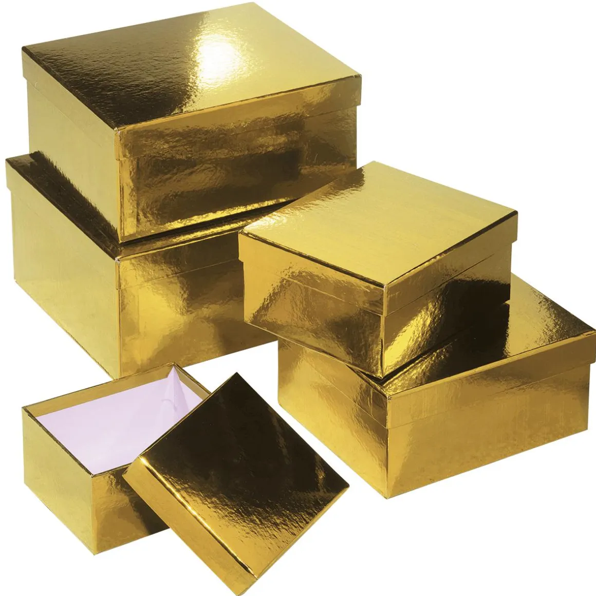 Cajas De Cartón De Regalo Metálicas, Oro, 5 Piezas