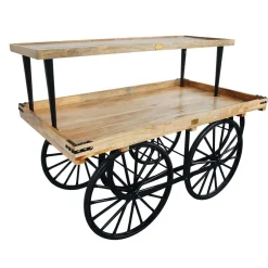 Carro De Mercado Completo Con Base Negro, Cuerpo Y Tapa De Madera De Mango