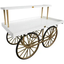 Carro De Mercado Completo Con Base Dorado, Cuerpo Blanco Y Tapa De Madera