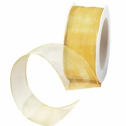 Cinta De Chifón Con Alambre, Color Dorado, Anchura 40 Mm