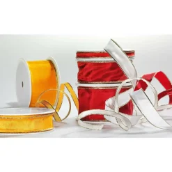 Cinta De Tela Con Borde Dorado, 40 Mm, 25 M, Naranja