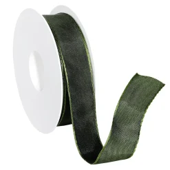 Cinta De Tela Con Borde De Alambre, Verde Oscuro, Anchura 25 Mm