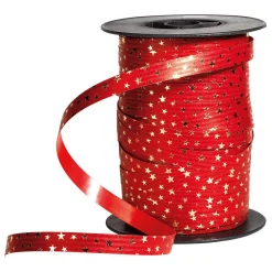 Cinta Rizada De Poliéster "Estrellas", 10 Mm, 100 M, Rojo