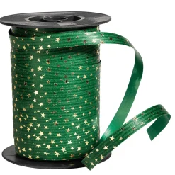 Cinta Rizada De Poliéster "Estrellas", 10 Mm, 100 M, Verde Abeto