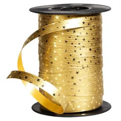 Cinta Rizada De Poliéster "Estrellas", 10 Mm, 100 M, Oro