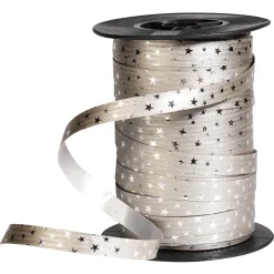 Cinta Rizada De Poliéster "Estrellas", 10 Mm, 100 M, Plata