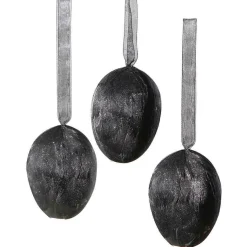 Colgante Decorativo Huevo Con Plumas Negro, Longitud 8 Cm, 3 Piezas