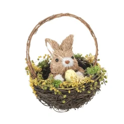 Conejo De Pascua De Sisal En Cesta Con Huevo De Pascua 15 Cm