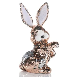 Conejo De Pascua Decorativo Con Lentejuelas Reversibles Cobre Y Plata, 21 Cm