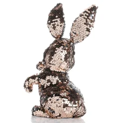Conejo De Pascua Decorativo Con Lentejuelas Reversibles Cobre Y Plata, 21 Cm