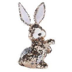 Conejo De Pascua Decorativo Con Lentejuelas Reversibles Cobre Y Plata, 21 Cm