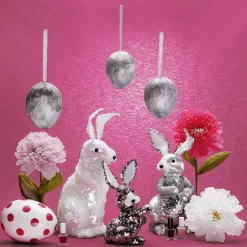 Conejo De Pascua Decorativo Con Lentejuelas Reversibles Cobre Y Plata, 21 Cm