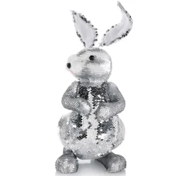 Conejo De Pascua Decorativo Con Lentejuelas Reversibles Plata, 35 Cm