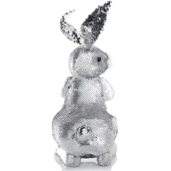 Conejo De Pascua Decorativo Con Lentejuelas Reversibles Plata, 35 Cm