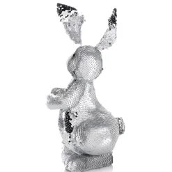 Conejo De Pascua Decorativo Con Lentejuelas Reversibles Plata, 35 Cm