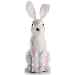 Conejo De Pascua Decorativo Con Lentejuelas Reversibles Blanco Iridiscente 42 Cm