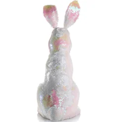 Conejo De Pascua Decorativo Con Lentejuelas Reversibles Blanco Iridiscente 42 Cm