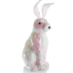Conejo De Pascua Decorativo Con Lentejuelas Reversibles Blanco Iridiscente 42 Cm