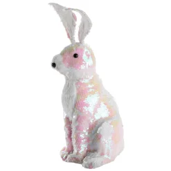 Conejo De Pascua Decorativo Con Lentejuelas Reversibles Blanco Iridiscente 42 Cm