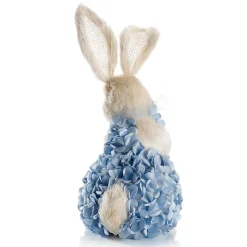 Conejo De Pascua Decorativo De Espuma Dura Y Sisal Con Vestido De Hortensias Azul 30 Cm