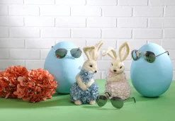 Conejo De Pascua Decorativo De Espuma Dura Y Sisal Con Vestido De Hortensias Azul 30 Cm
