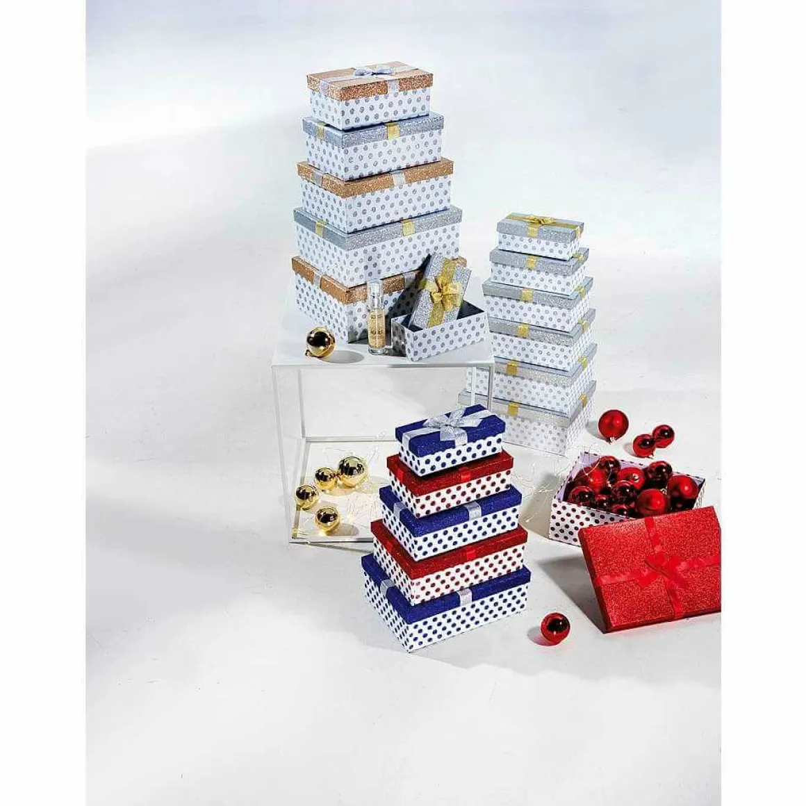 Conjunto De Cajas De Regalo Blanco/rojo/azul, 6 Piezas